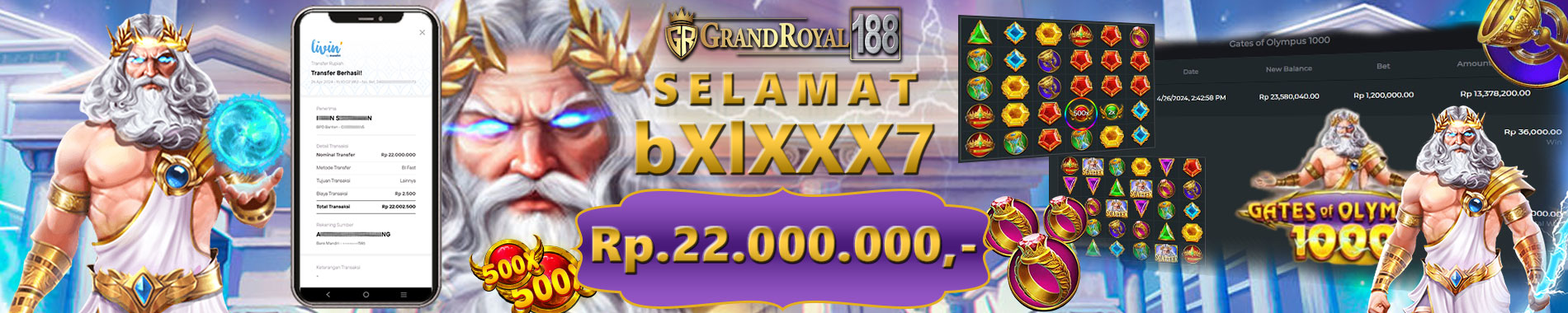 KEMENANGAN TERBESAR DI GRANDROYAL188 GAME GATES OF OLYMPUS 1000 SENILAI 22 JUTA